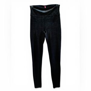 Spanx Black Gold Velvet Shine Sculpt Leggings Small High Waist Shimmer Glam